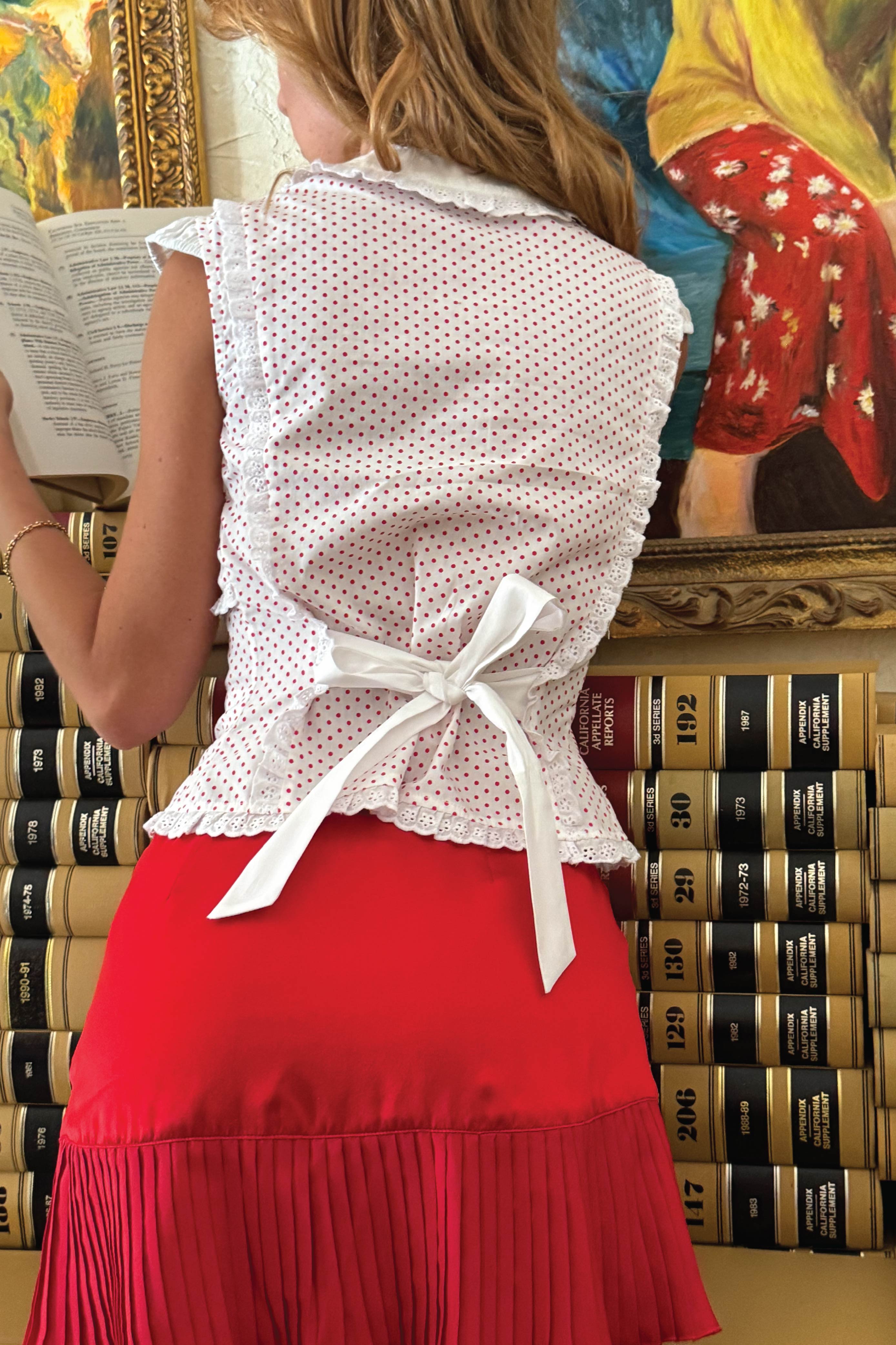 NADENE TOP - SCARLET POLKA DOT