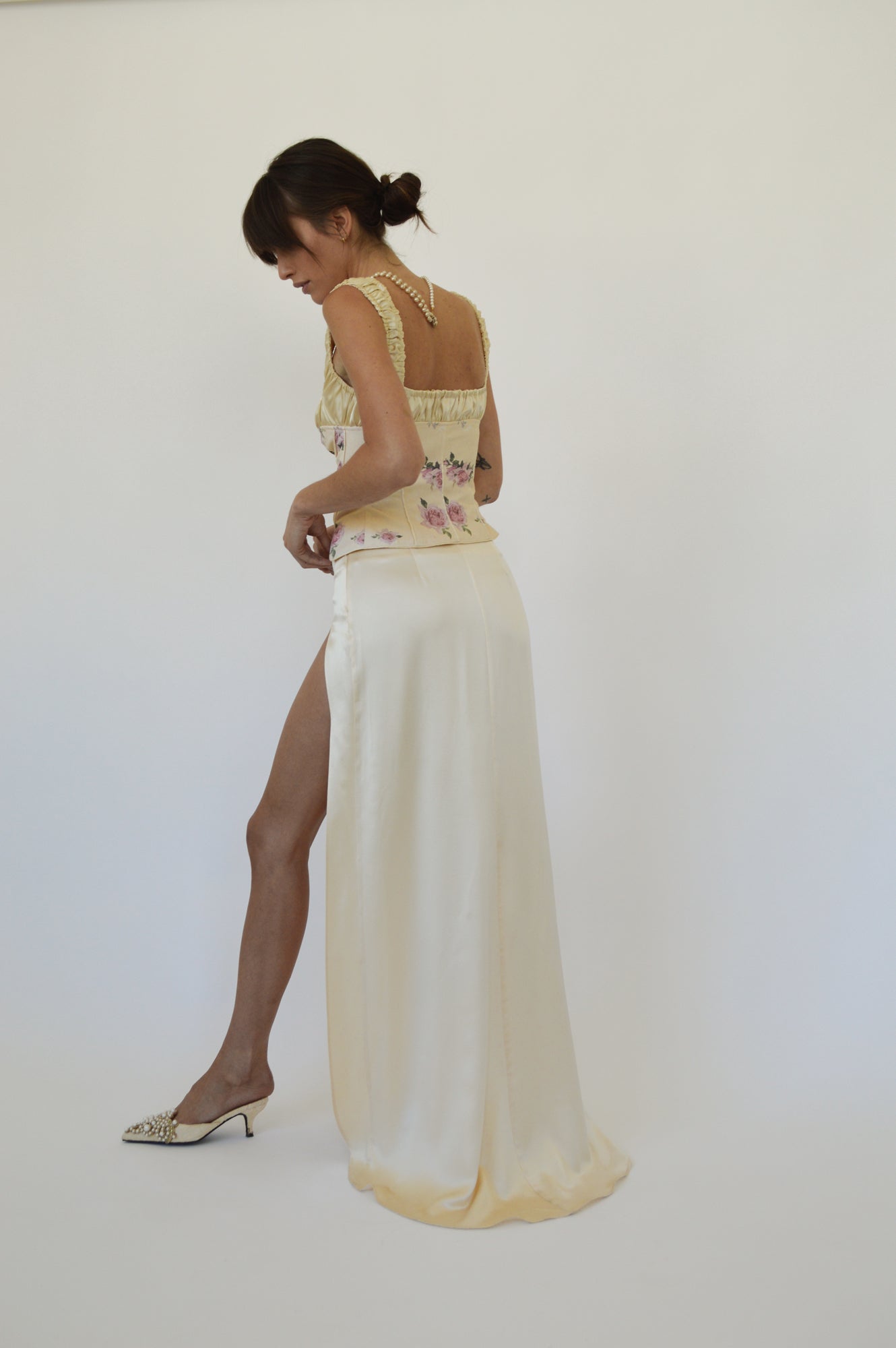 NOEL MID RISE FLOOR LENGTH SKIRT - IVORY - FAIT PAR FOUTCH